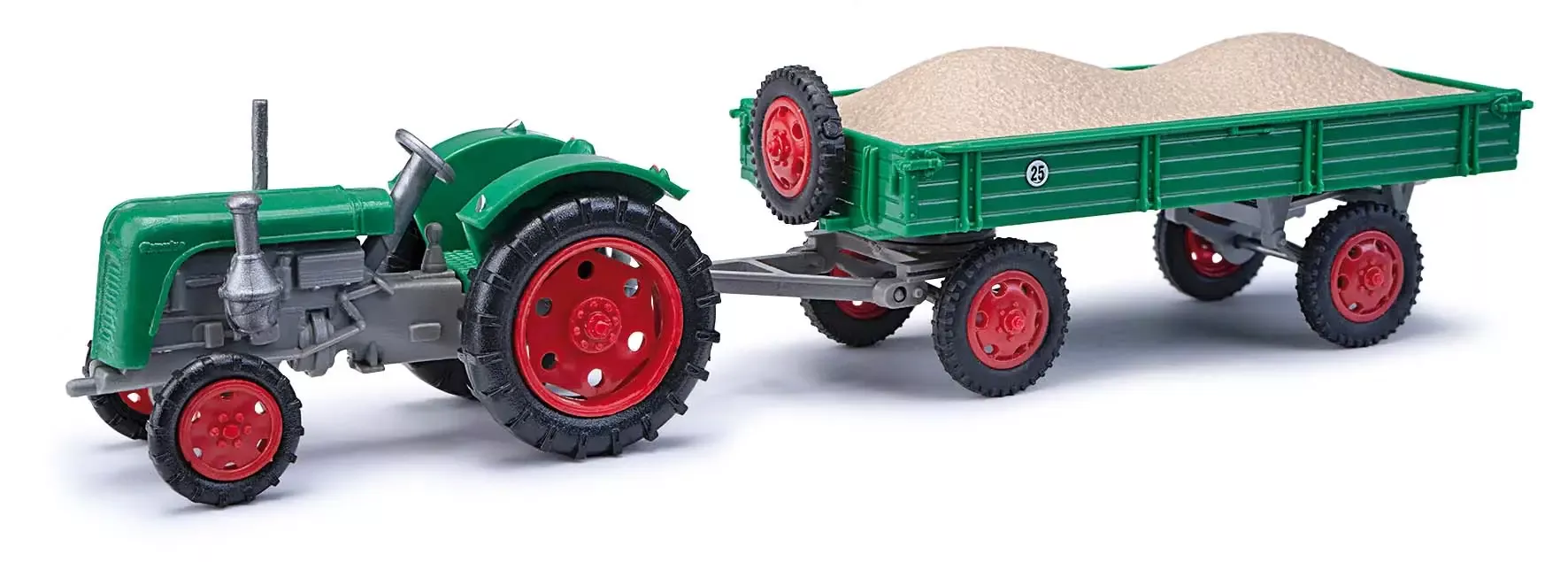 Busch 210110112HO MH: Famulus tractor with trailer and gravel load, green