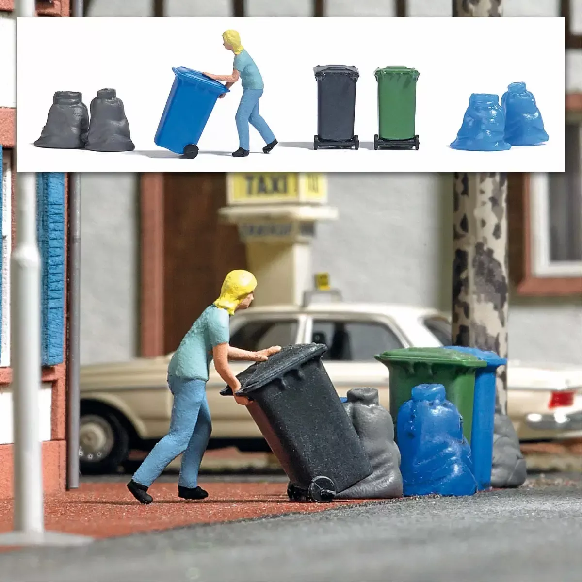 Busch 7874HO Action Set: Woman with Garbage Can