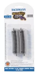 N Curved Track w/Nickel Silver Rail & Gray Roadbed E-Z Track(R) 12-1/2'' Radius Half Section pkg(6) Bachmann 44822 BAC44822