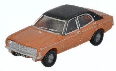 Oxford Diecast NCOR3001 N Scale 1970 Ford Cortina Mark III - Assembled -- Gold, Black - Black Forest Hobby Supply Co